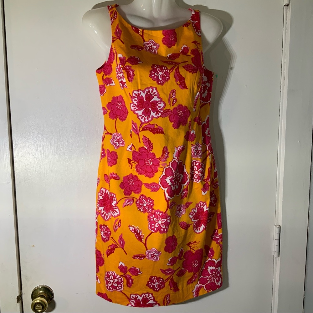 Orange & Pink Floral Pencil Dress Jones NY Dress Petites SZ 2P